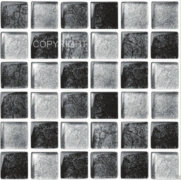 Black and silver metallic style marble stone mosaic tile stickers transfers, with added gloss affect, just peel and stick, bathroom kitchen