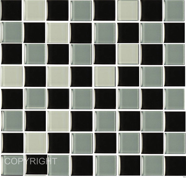 Pack of 10 Black and grey mosaic tile stickers transfers, with added gloss affect, just peel and stick, bathroom kitchen