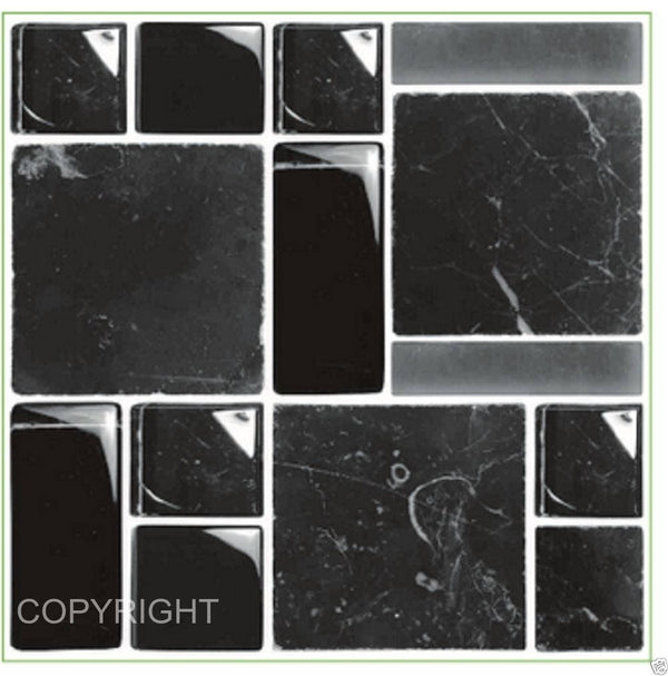 Black mosaic tile stickers transfers, marble glass effect with added gloss affect, just peel and stick, bathroom kitchen