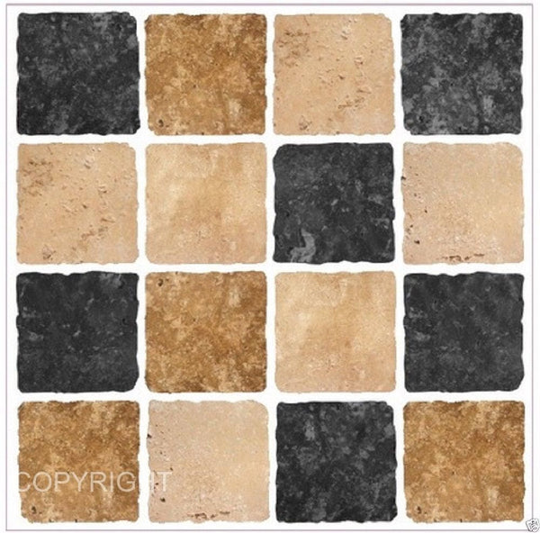 Pack of 10 black brown cream mosaic tile stickers transfers, with added gloss affect, just peel and stick, bathroom kitchen