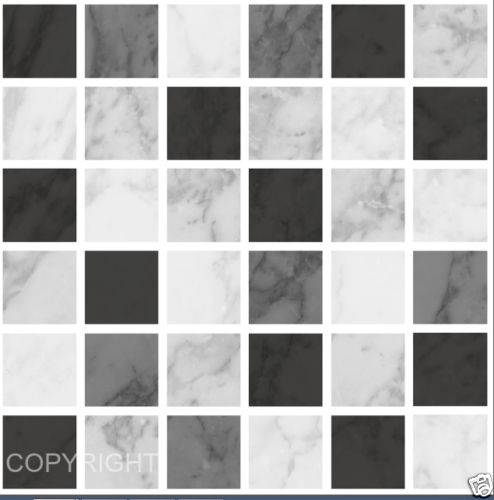 Pack of 10 black marble effect mosaic tile stickers transfers, with added gloss affect, just peel and stick, bathroom kitchen