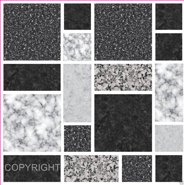 Black and grey multi stone marble effect mosaic tile stickers transfers, with added gloss affect, just peel and stick, bathroom kitchen