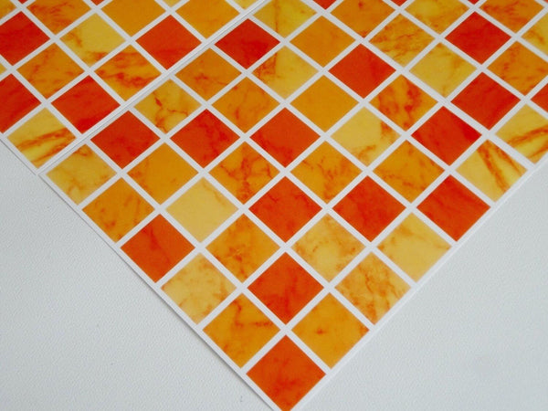 Pack of 10 terracotta orange red mosaic tile stickers transfers, with added gloss affect, just peel and stick, bathroom kitchen