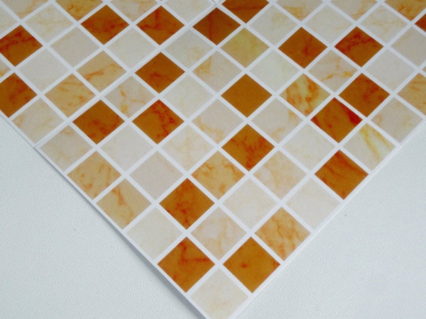 Pack of 10 brown marble effect mosaic tile stickers transfers, with added gloss affect, just peel and stick, bathroom kitchen