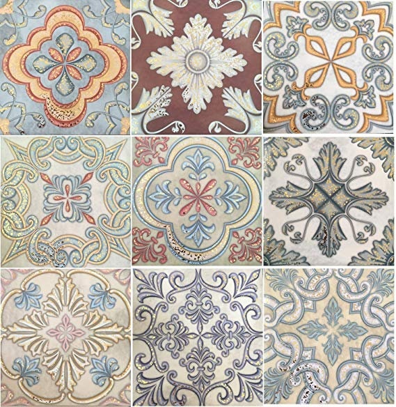 Traditional tile transfers stickers wall Vintage Victorian Moroccan retro mosaic 6x6