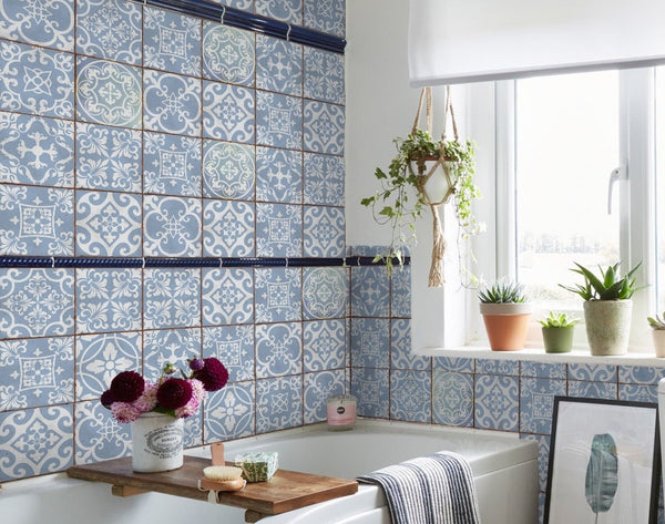 Traditional blue tile transfers stickers wall Vintage Victorian Moroccan retro mosaic 6x6