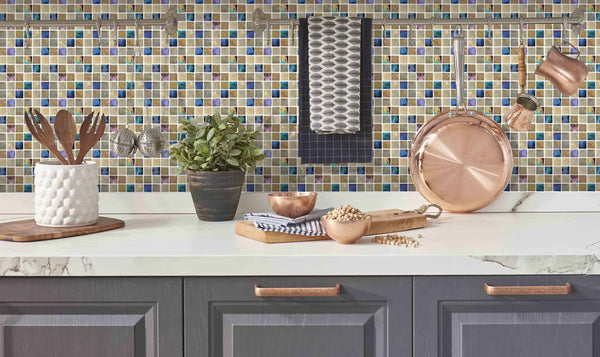 Stone Iridescence Mosaic tile stickers transfers travertine stone KITCHEN BATHROOM peel and stick