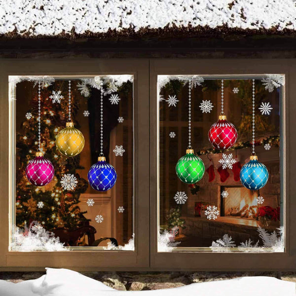 Christmas stained glass Bauble snowflakes Window Stickers Clings Reusable CLING