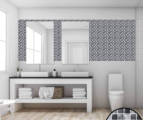 Black Glass Metallic Mosaic tile stickers transfers travertine stone KITCHEN BATHROOM peel and stick