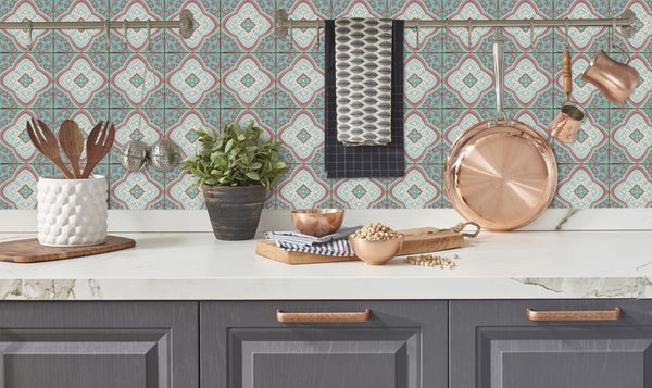 Style 9 Pastel blue green yellow pink Victorian Moroccan retro traditional aged style Mosaic style tile transfers stickers bathroom kitchen