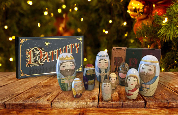 Handcrafted large Nativity russian dolls nesting sets - 9 piece set- in a beautiful box