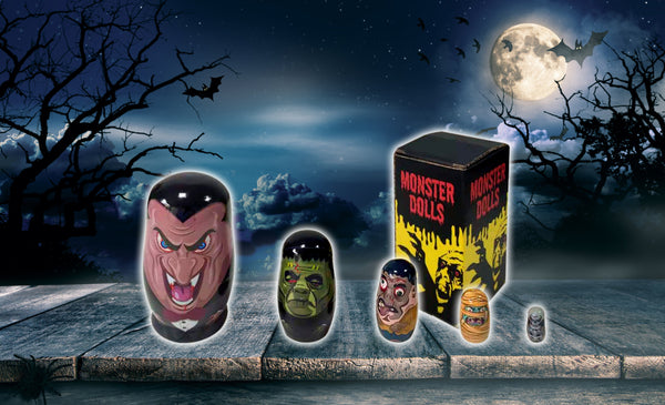 Halloween monsters dracula zombie wooden paint matryoshka babushka russian nesting dolls russian doll set stacking