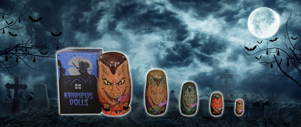 Halloween monsters krampus christmas wooden paint matryoshka babushka russian nesting dolls russian doll set stacking