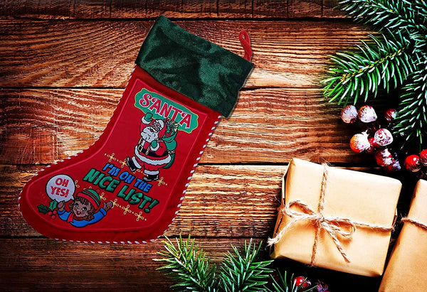 Luxury velvet red green christmas krampus good and bad list santa stocking