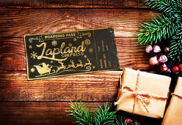 Personalised lapland Gold foil Printed Boarding Pass Santa reveal voucher ticket